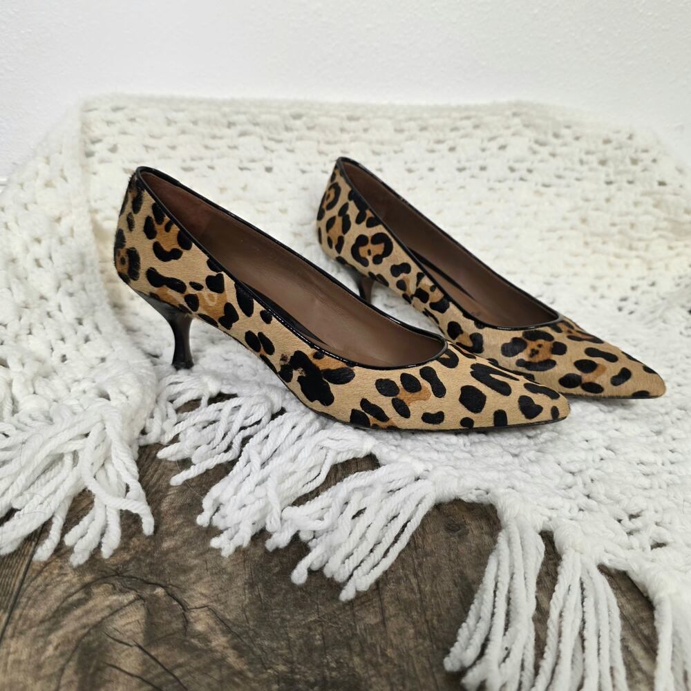Donald J Pliner Rome Leopard Print Kitten Heels Pumps Size 9 1/2 Calf Hair